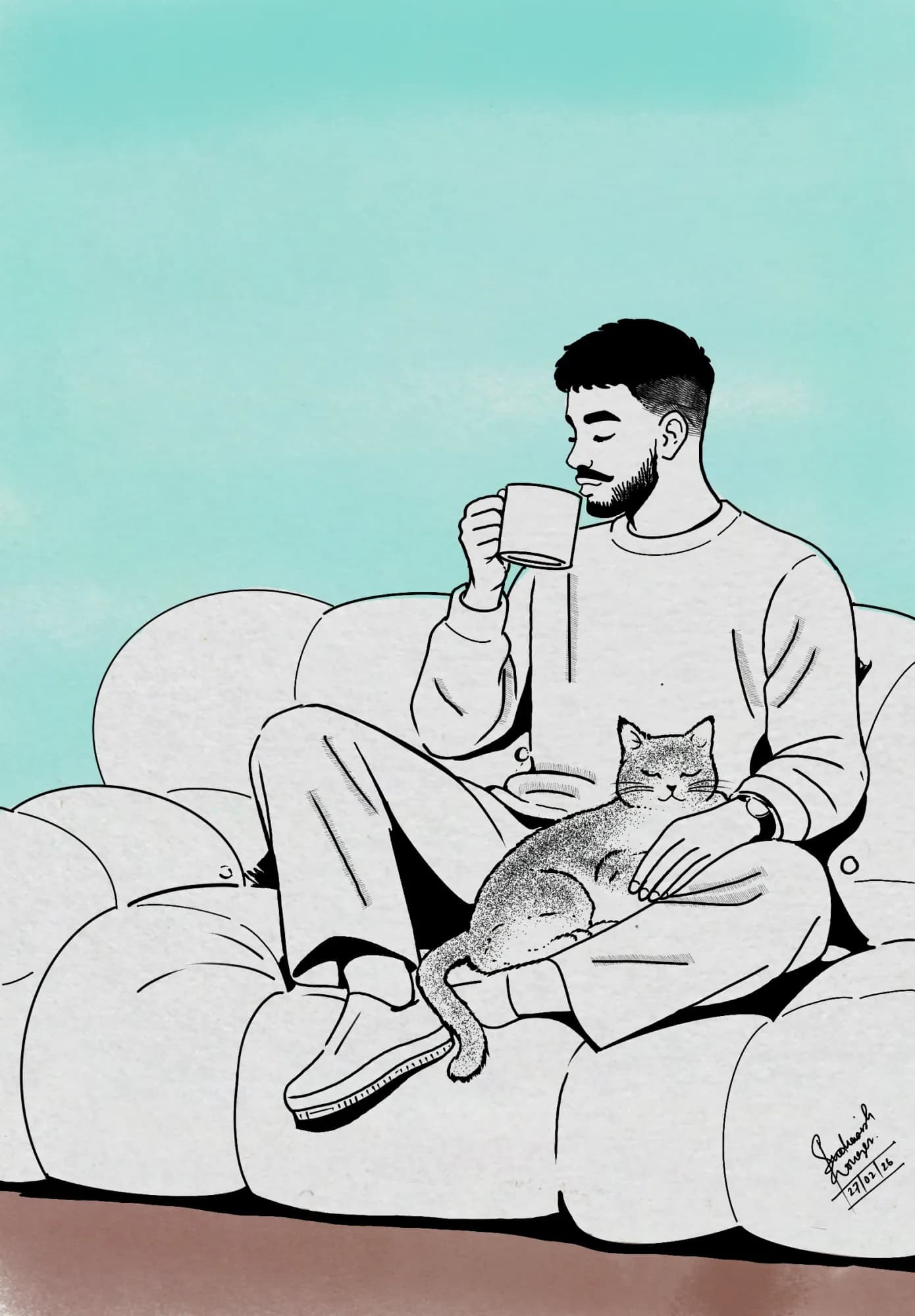 Afternoon With a Cat — home decor illustration, digital — procreate