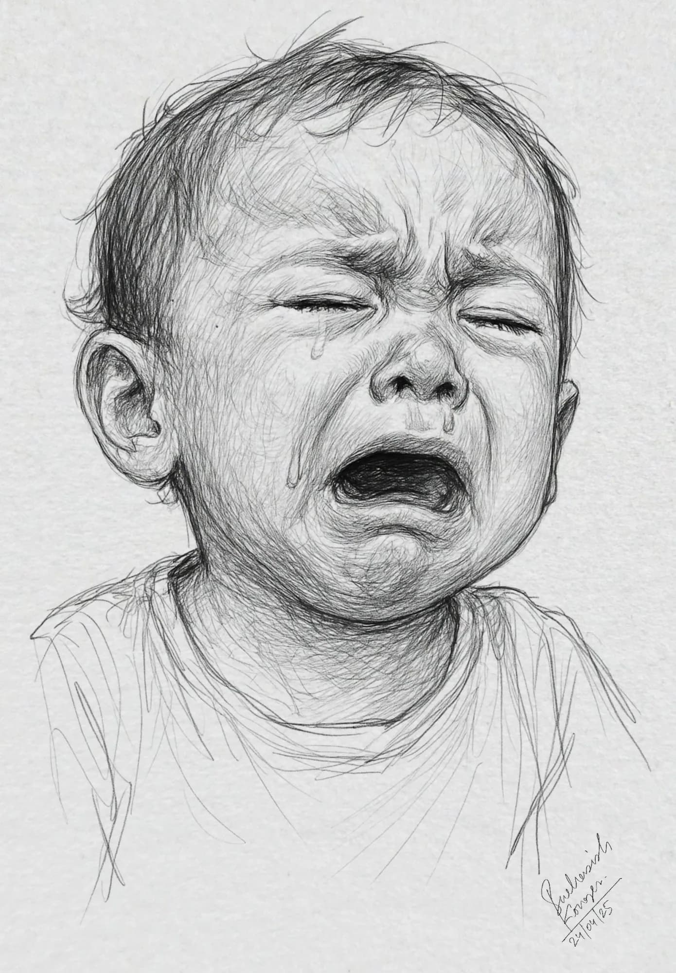 First Tears — pen-and-ink portraits, graphite — procreate