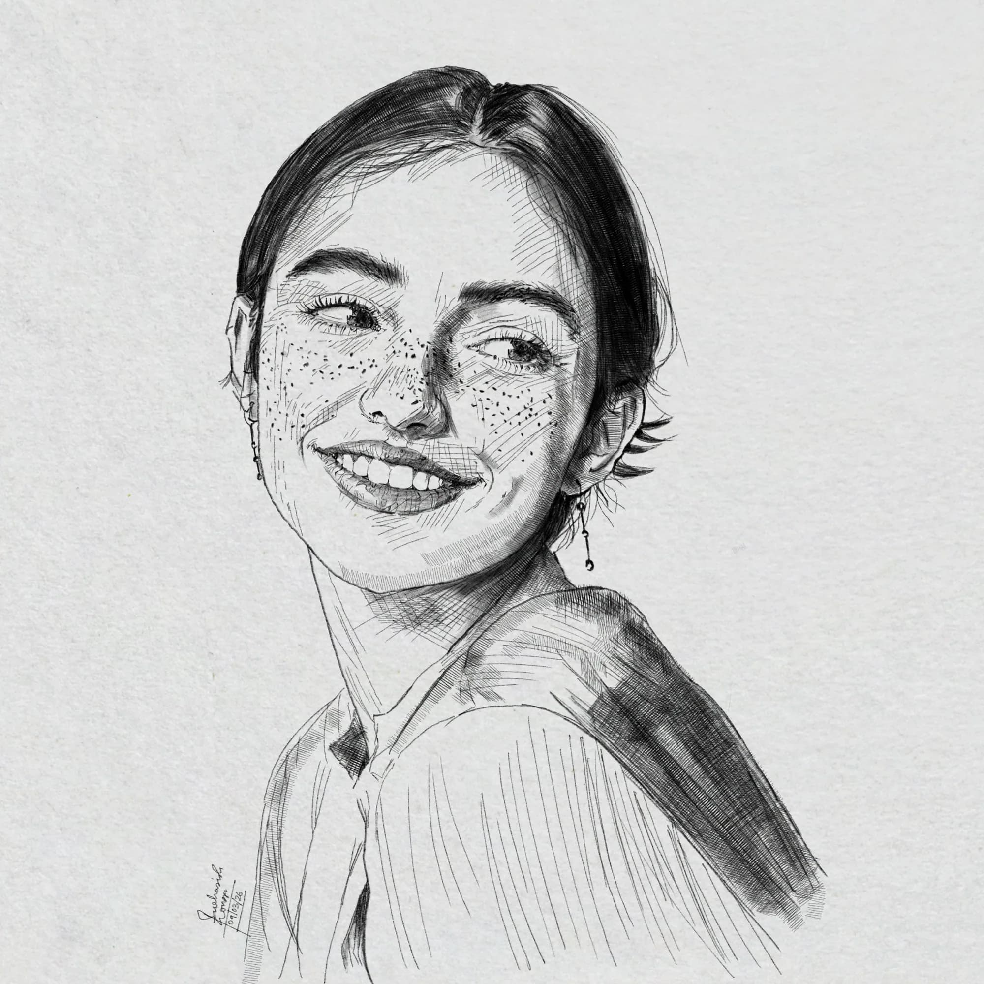 Freckles — pen-and-ink portraits, graphite — procreate