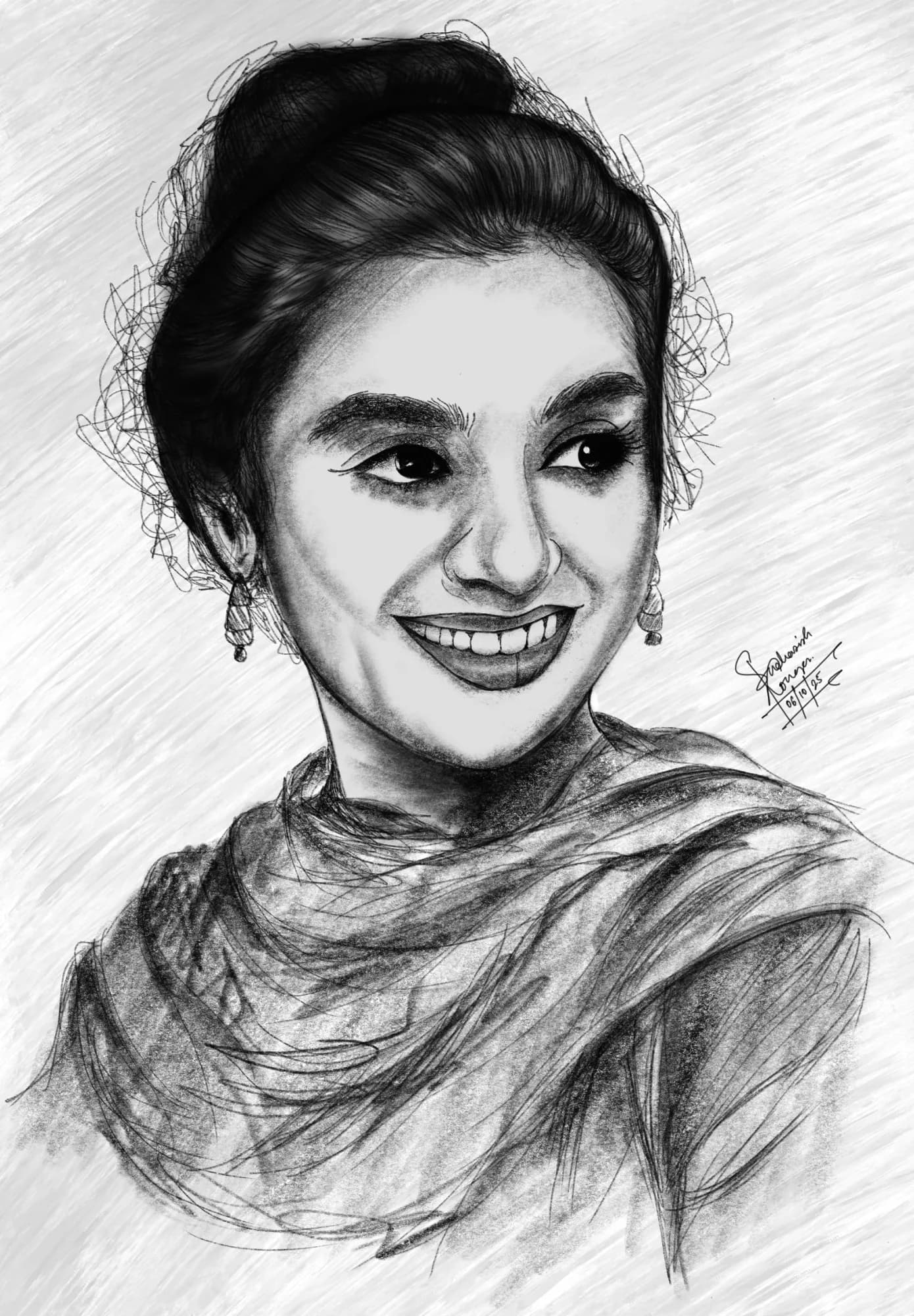 In a Scarf — pen-and-ink portraits, graphite — procreate