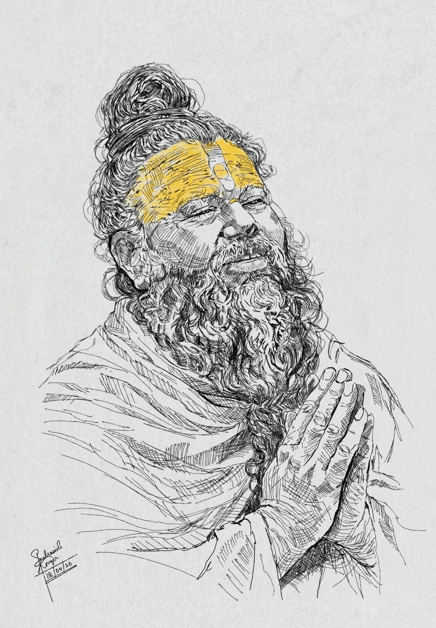 Premanand Ji Maharaj — devotional portraits, graphite with gold — procreate