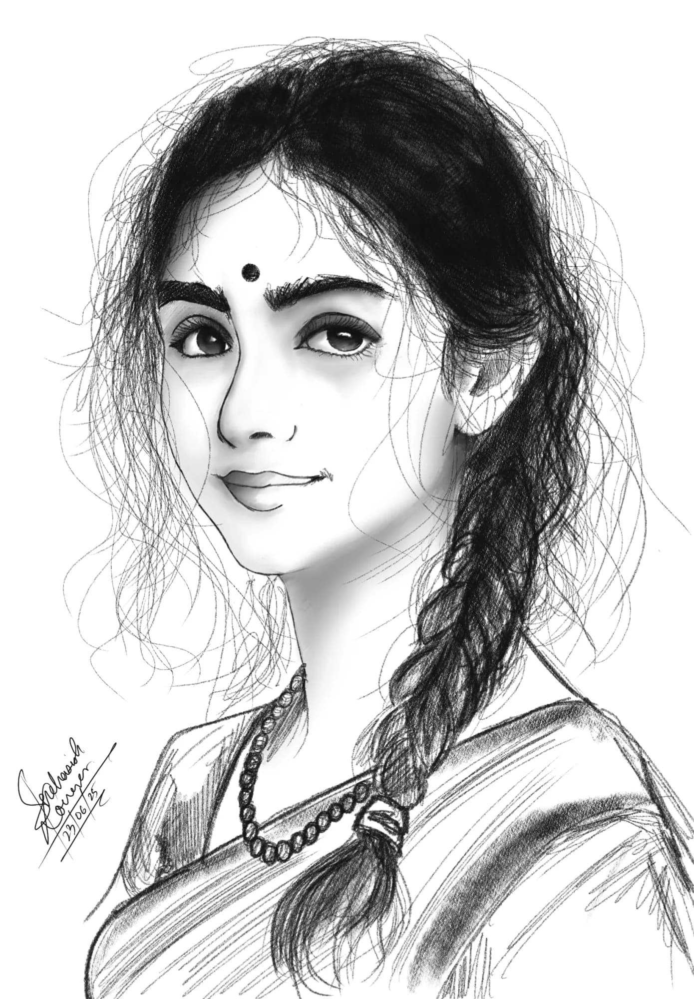 Sunday Braid — pen-and-ink portraits, graphite — procreate