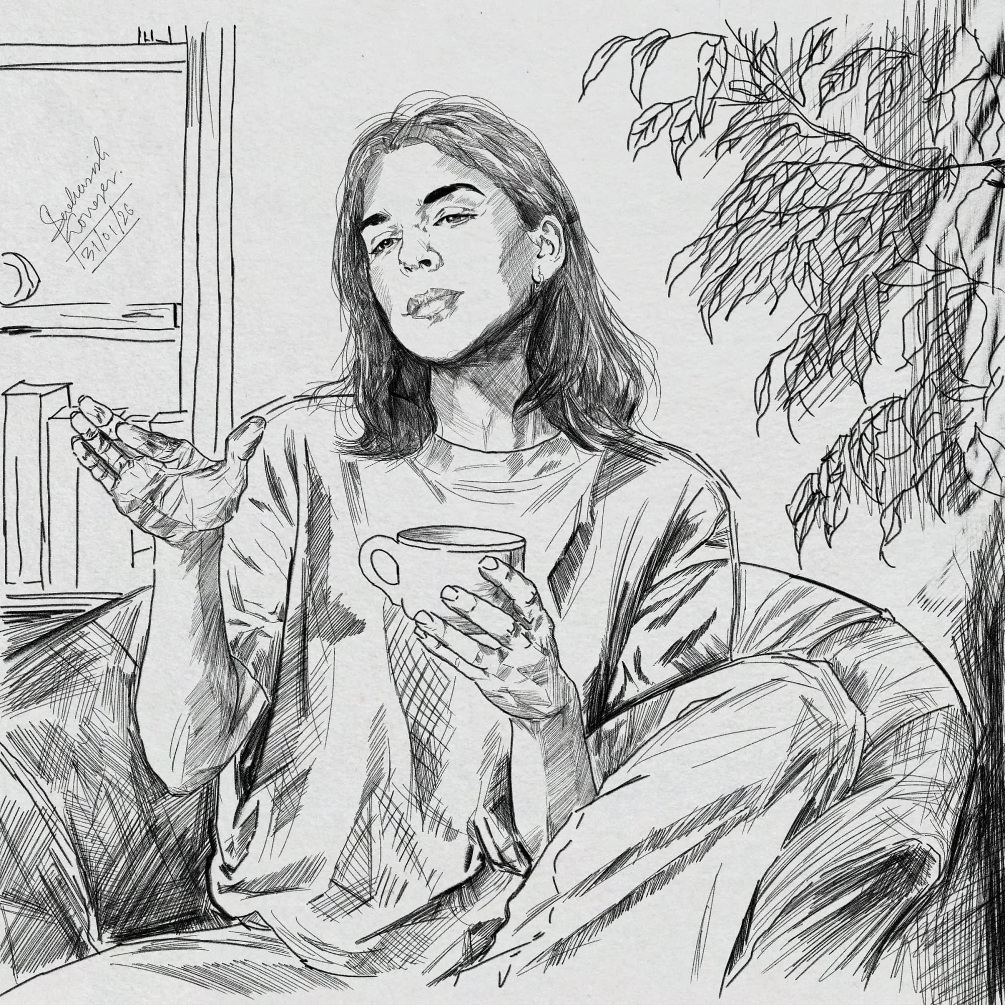 The Long Sunday — pen-and-ink portraits, graphite — procreate