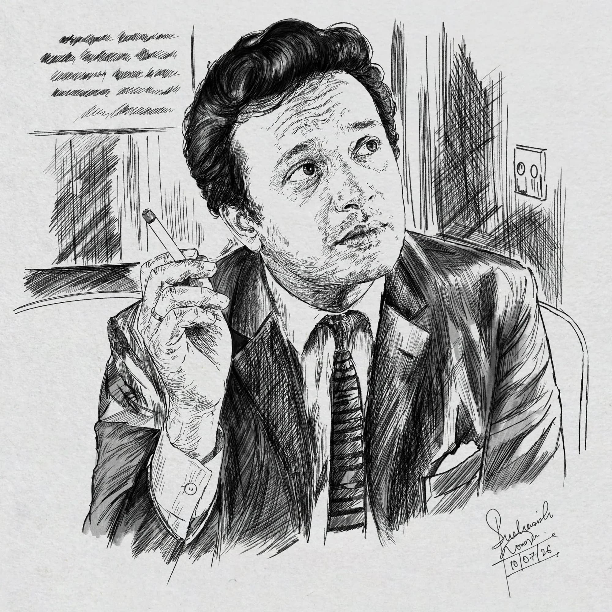 Uttam Kumar — pen-and-ink portraits, graphite — procreate