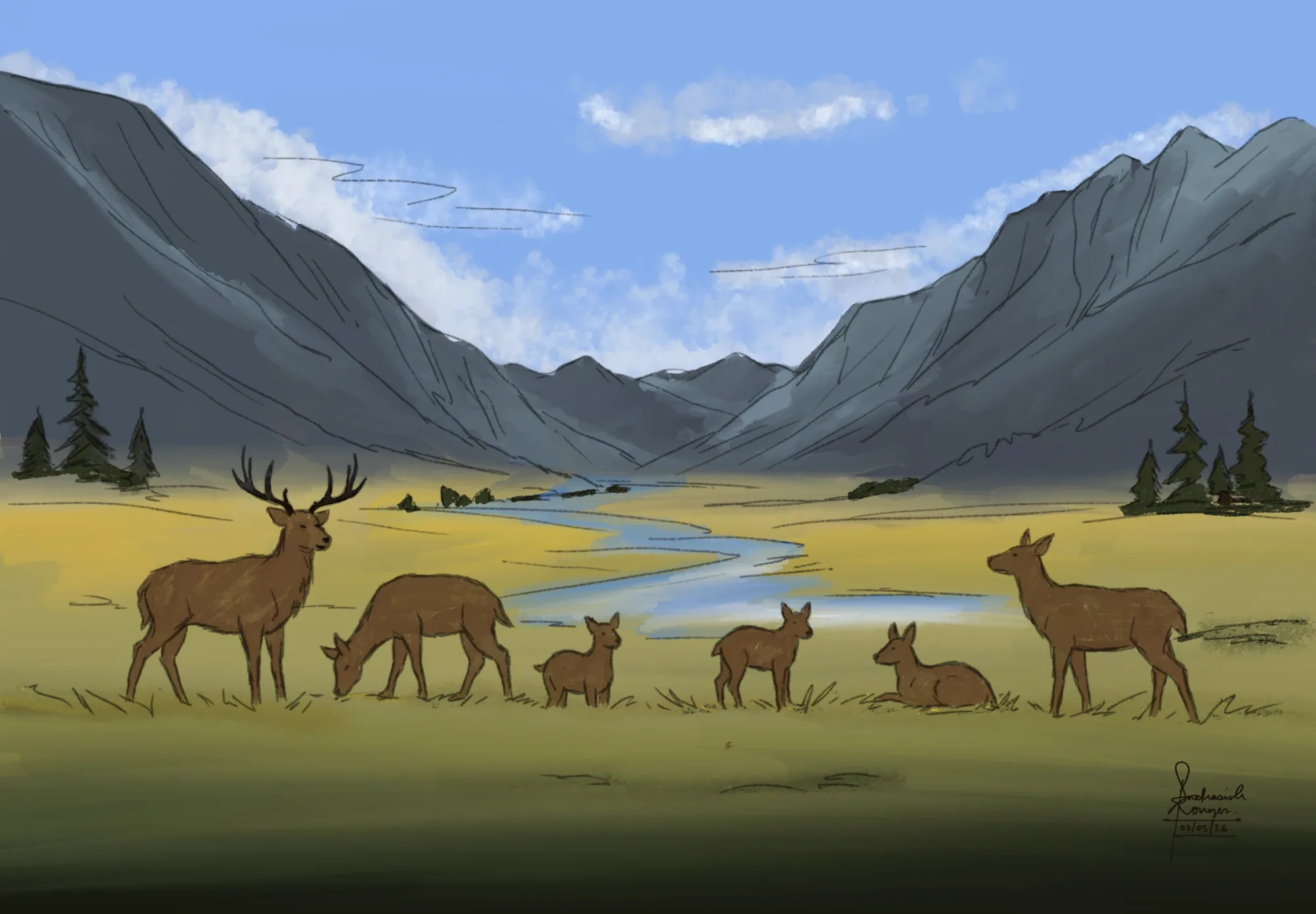 Valley Crossing — home decor illustration, digital — procreate